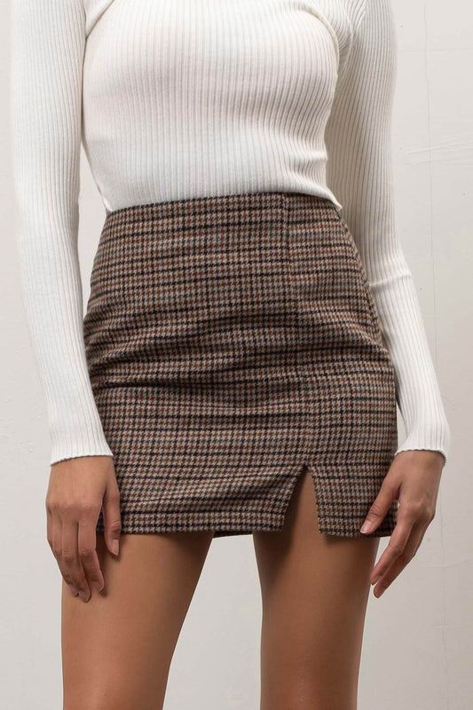 Khaki Plaid Mini Skirt